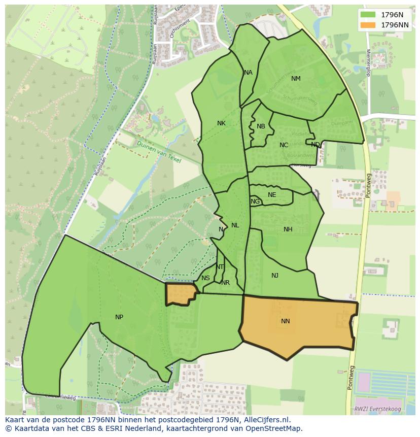 Afbeelding van het postcodegebied 1796 NN op de kaart.