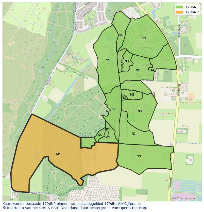 Afbeelding van het postcodegebied 1796 NP op de kaart.