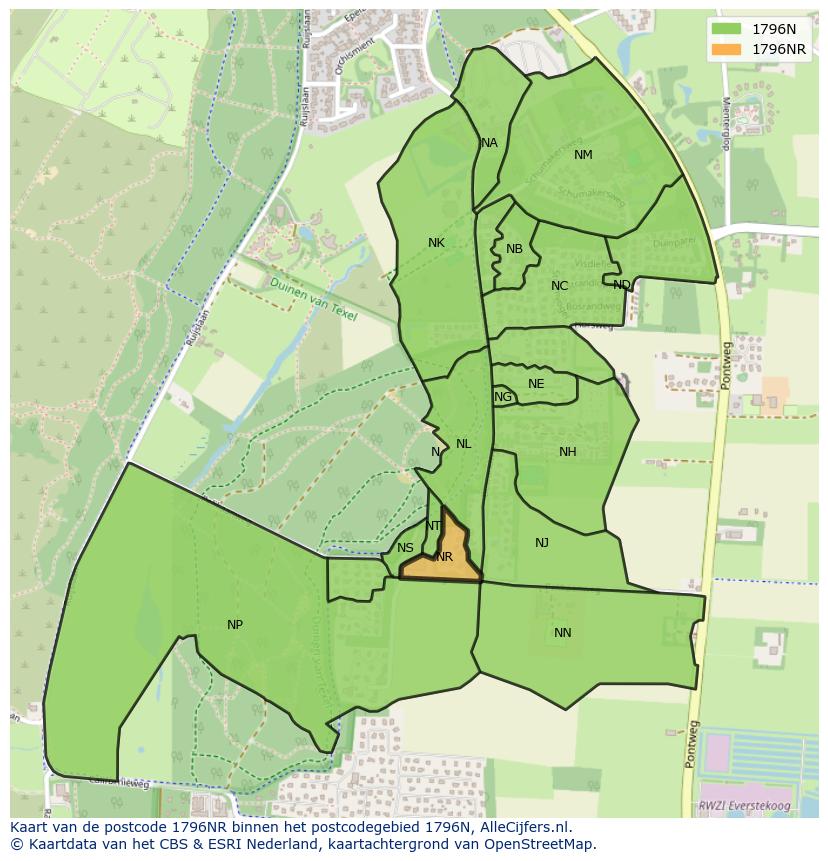Afbeelding van het postcodegebied 1796 NR op de kaart.