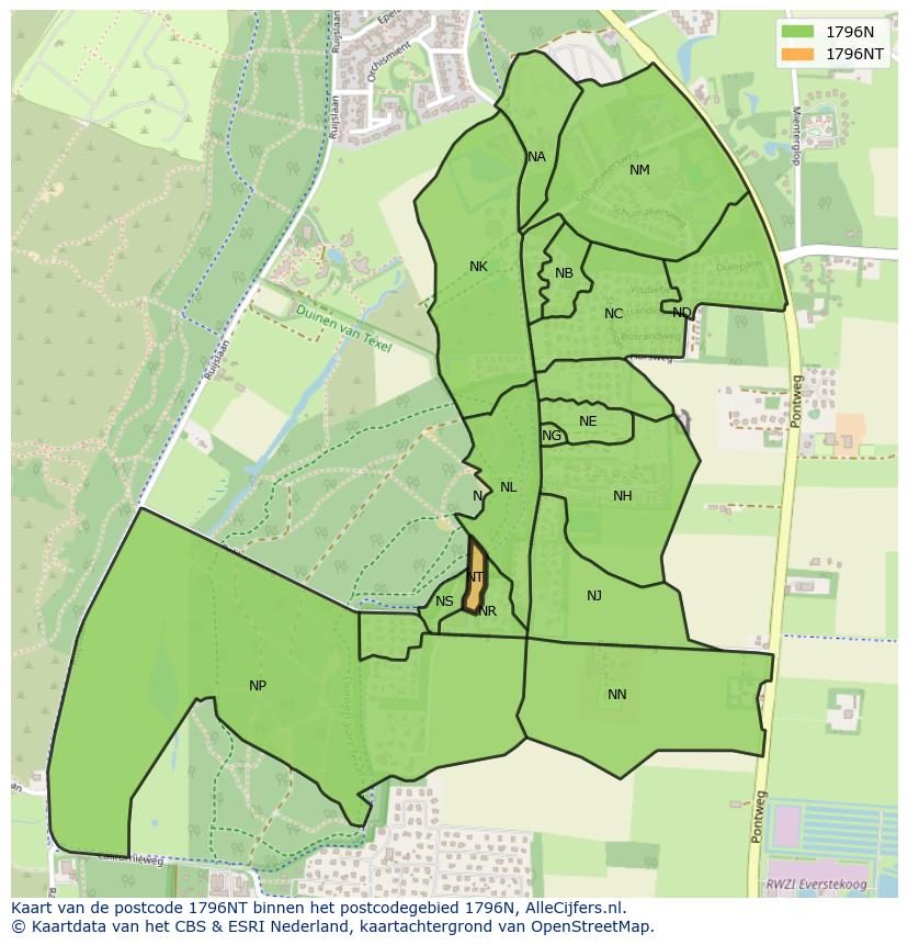 Afbeelding van het postcodegebied 1796 NT op de kaart.