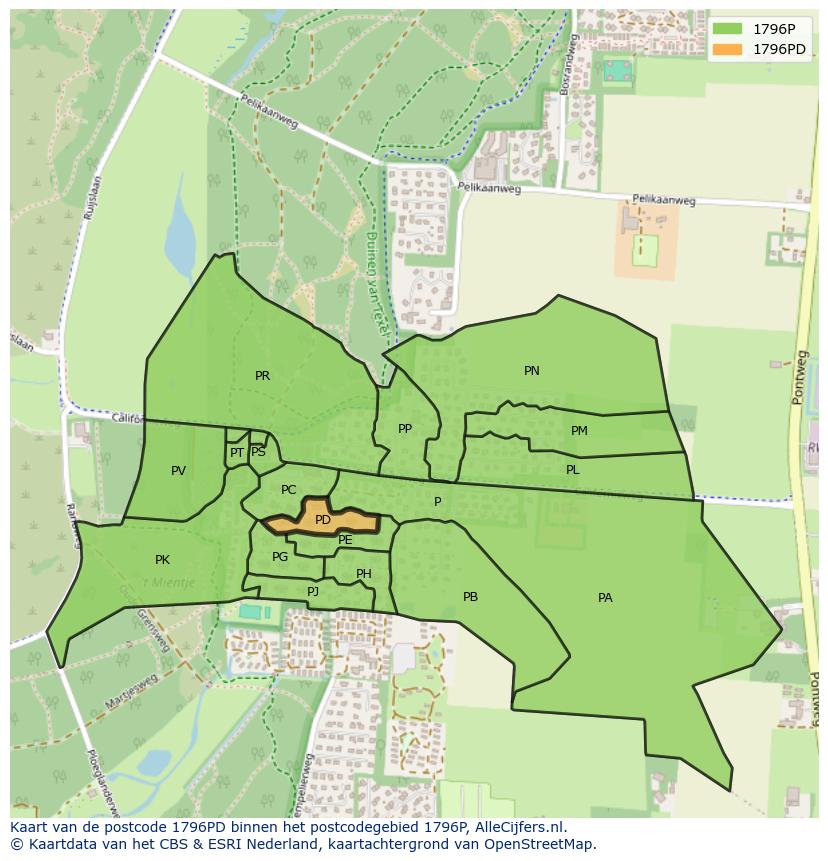 Afbeelding van het postcodegebied 1796 PD op de kaart.