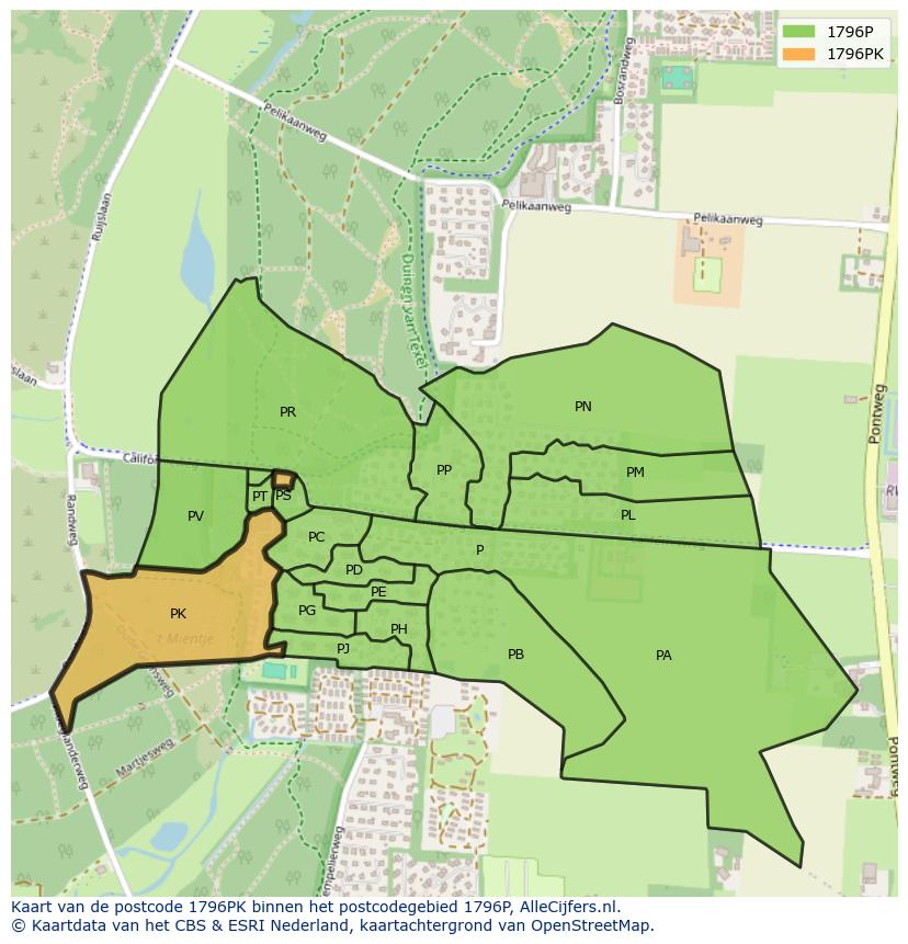 Afbeelding van het postcodegebied 1796 PK op de kaart.