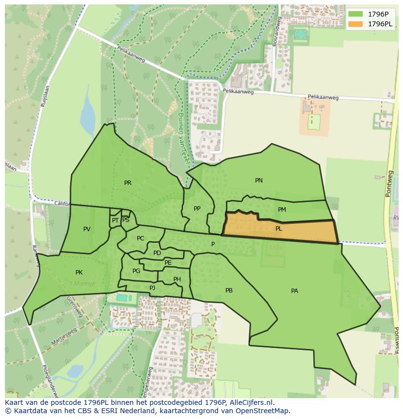 Afbeelding van het postcodegebied 1796 PL op de kaart.