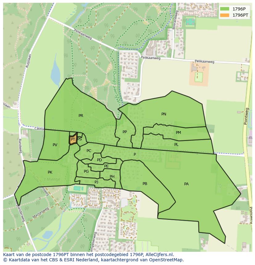 Afbeelding van het postcodegebied 1796 PT op de kaart.