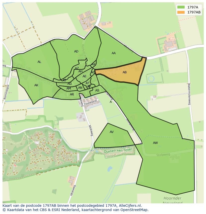 Afbeelding van het postcodegebied 1797 AB op de kaart.