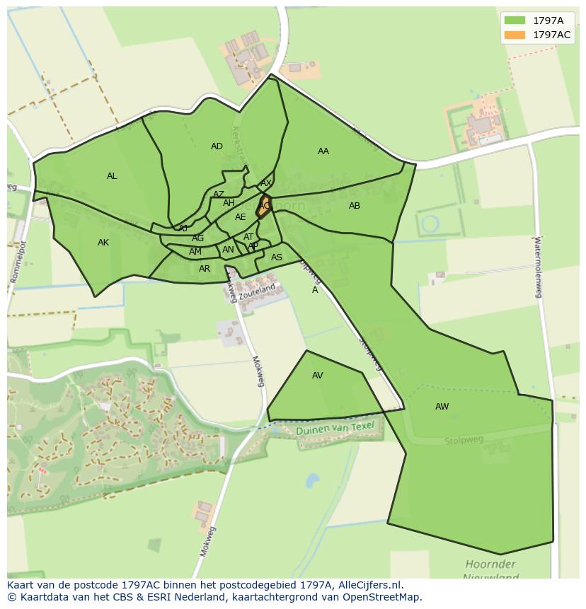 Afbeelding van het postcodegebied 1797 AC op de kaart.