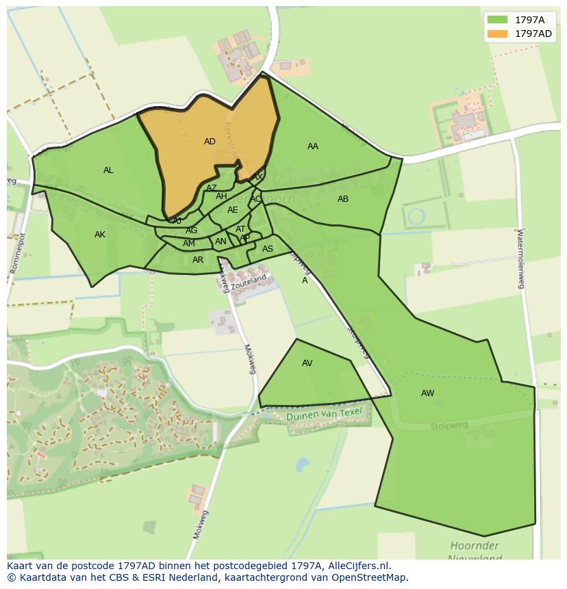 Afbeelding van het postcodegebied 1797 AD op de kaart.
