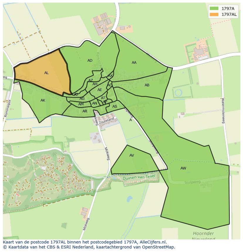 Afbeelding van het postcodegebied 1797 AL op de kaart.