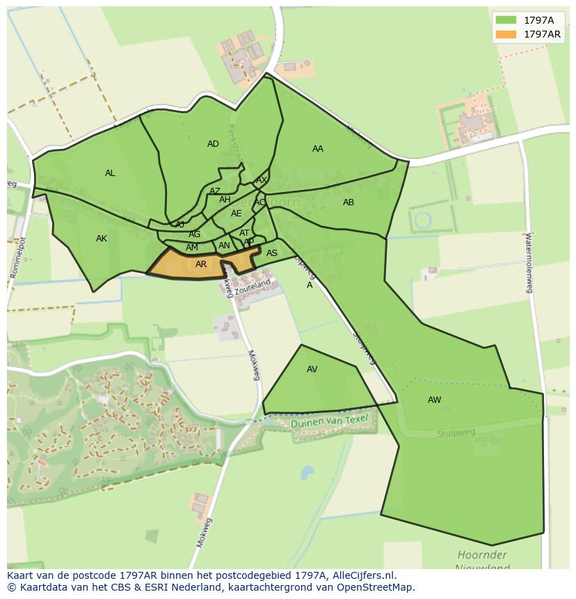 Afbeelding van het postcodegebied 1797 AR op de kaart.