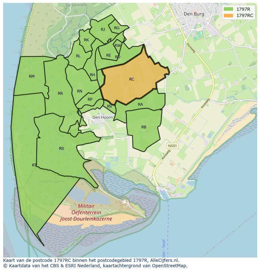 Afbeelding van het postcodegebied 1797 RC op de kaart.