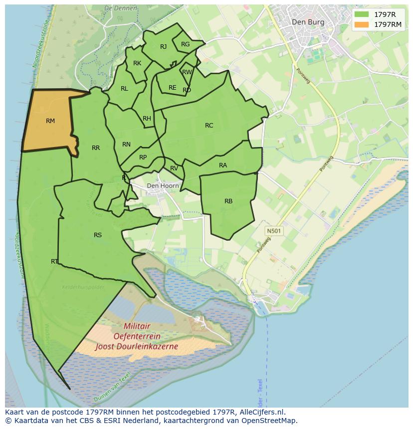 Afbeelding van het postcodegebied 1797 RM op de kaart.