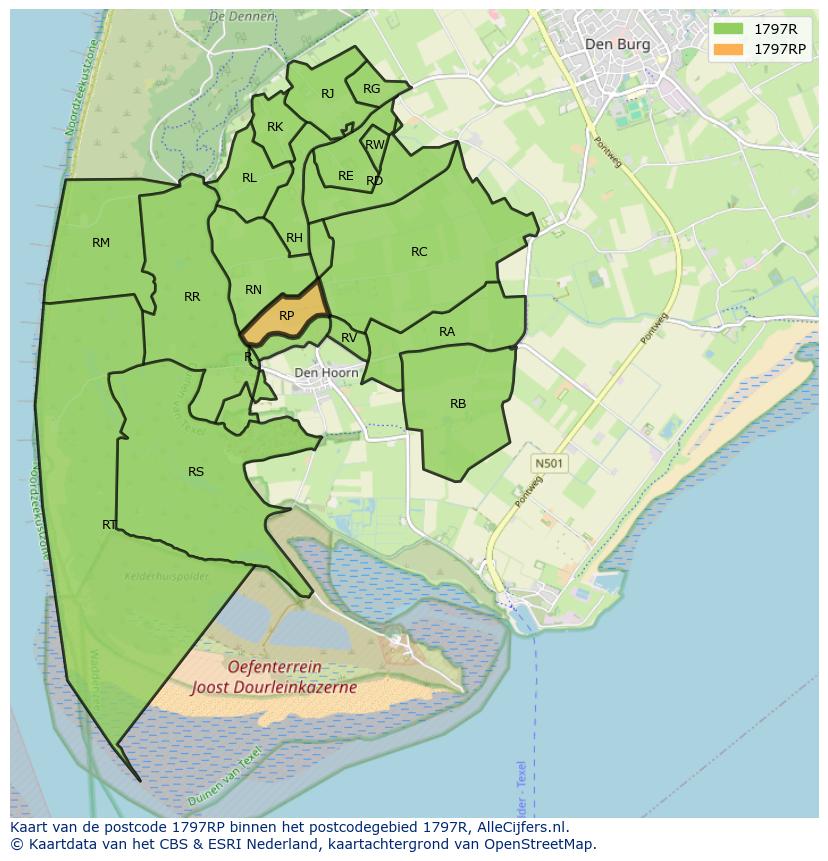 Afbeelding van het postcodegebied 1797 RP op de kaart.