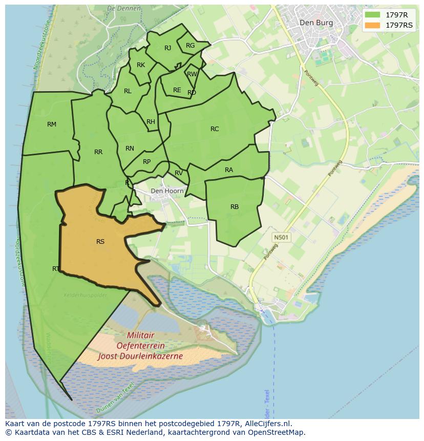 Afbeelding van het postcodegebied 1797 RS op de kaart.