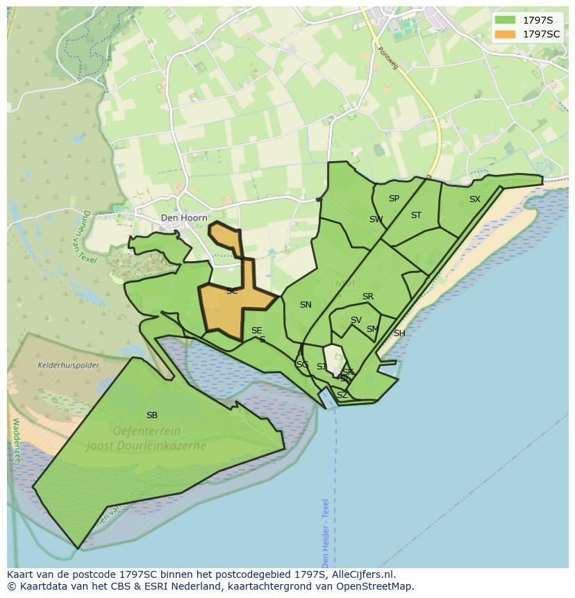 Afbeelding van het postcodegebied 1797 SC op de kaart.