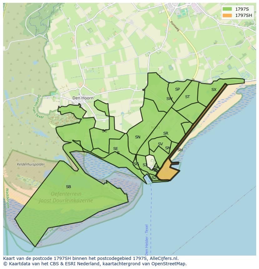 Afbeelding van het postcodegebied 1797 SH op de kaart.