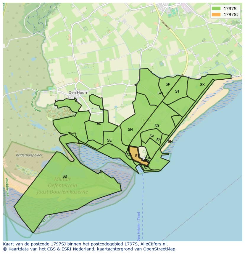 Afbeelding van het postcodegebied 1797 SJ op de kaart.