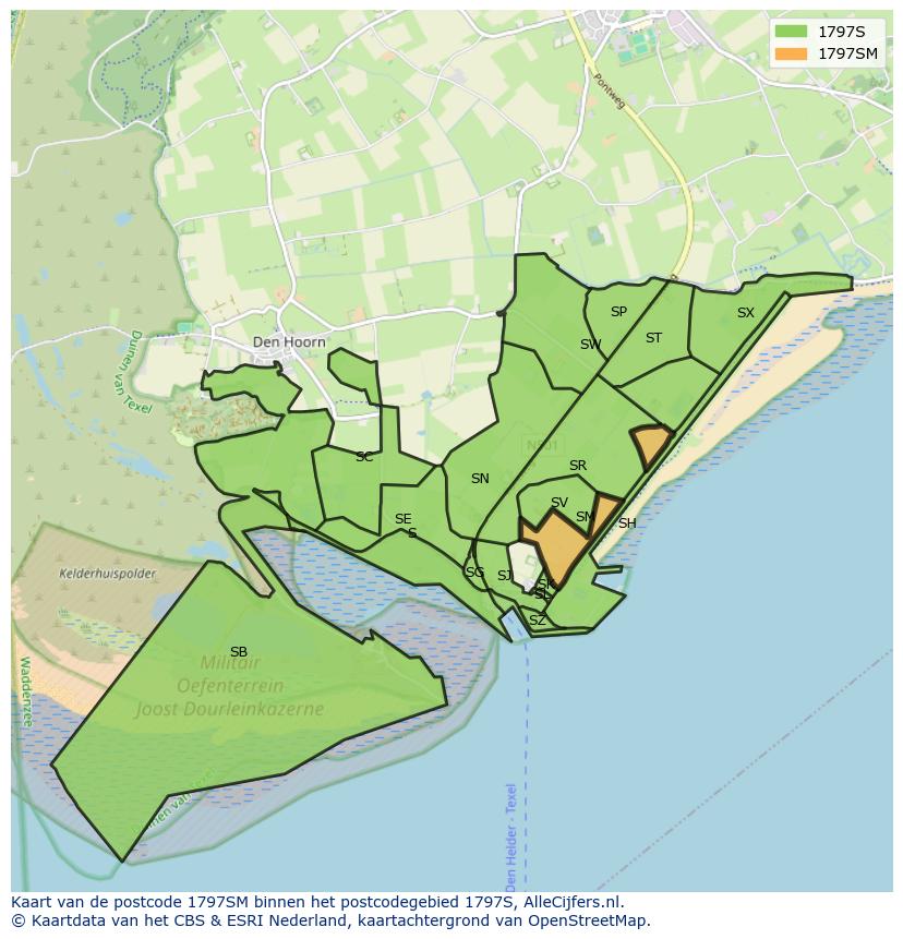 Afbeelding van het postcodegebied 1797 SM op de kaart.