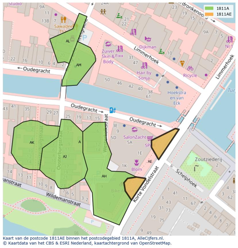 Afbeelding van het postcodegebied 1811 AE op de kaart.