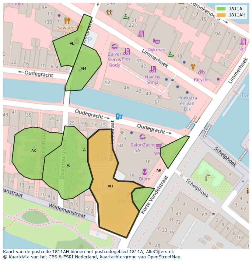 Afbeelding van het postcodegebied 1811 AH op de kaart.