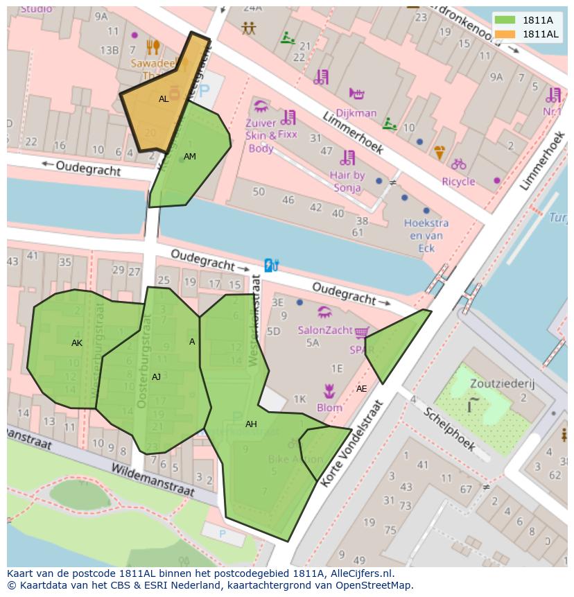 Afbeelding van het postcodegebied 1811 AL op de kaart.