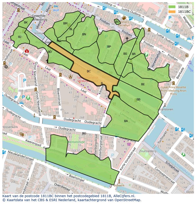 Afbeelding van het postcodegebied 1811 BC op de kaart.