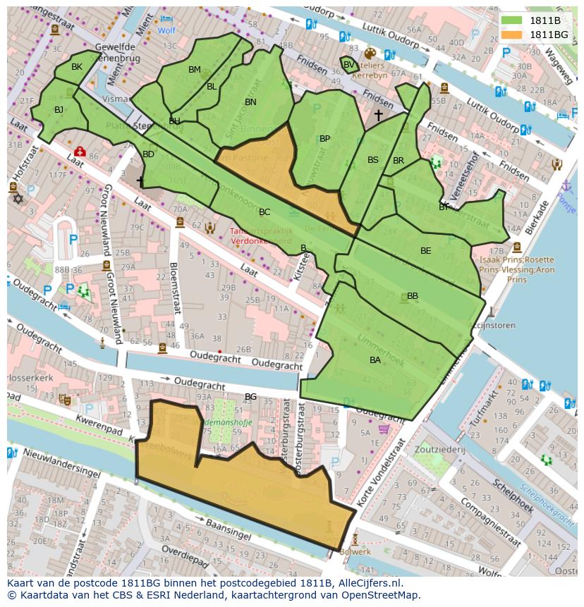 Afbeelding van het postcodegebied 1811 BG op de kaart.