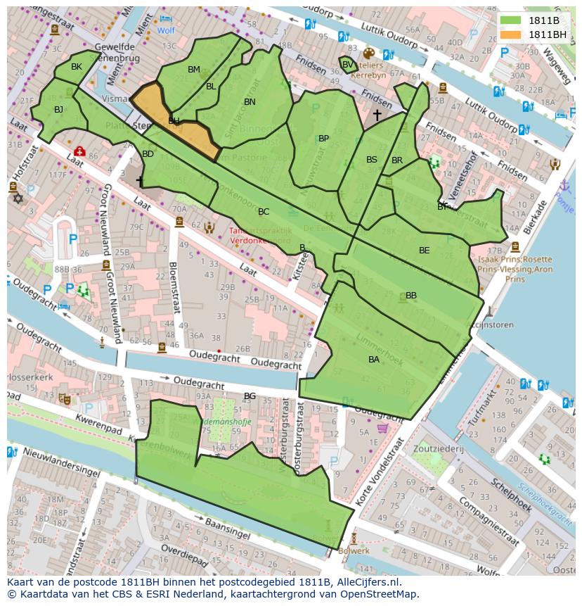 Afbeelding van het postcodegebied 1811 BH op de kaart.