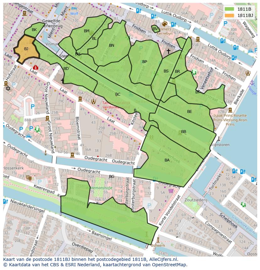 Afbeelding van het postcodegebied 1811 BJ op de kaart.