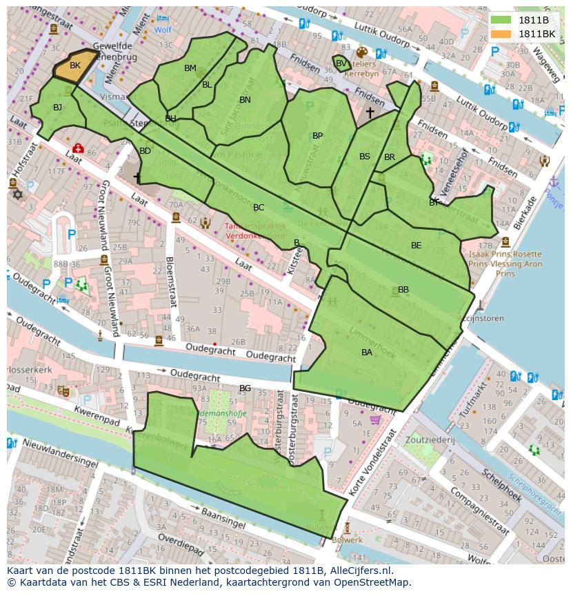 Afbeelding van het postcodegebied 1811 BK op de kaart.