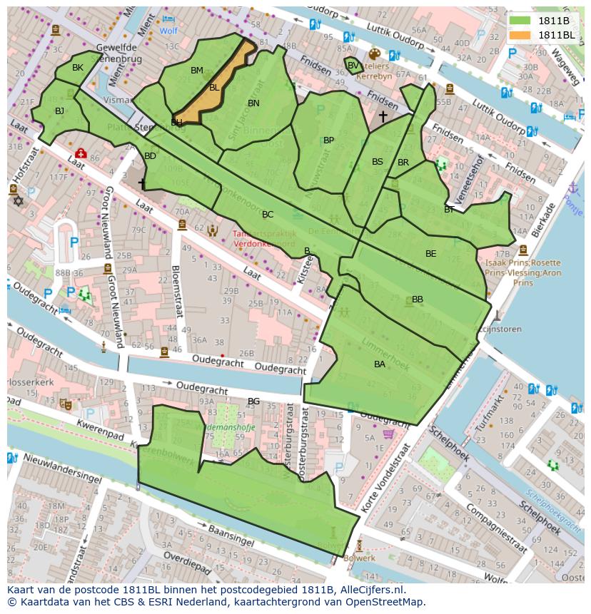 Afbeelding van het postcodegebied 1811 BL op de kaart.