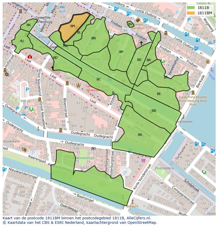 Afbeelding van het postcodegebied 1811 BM op de kaart.