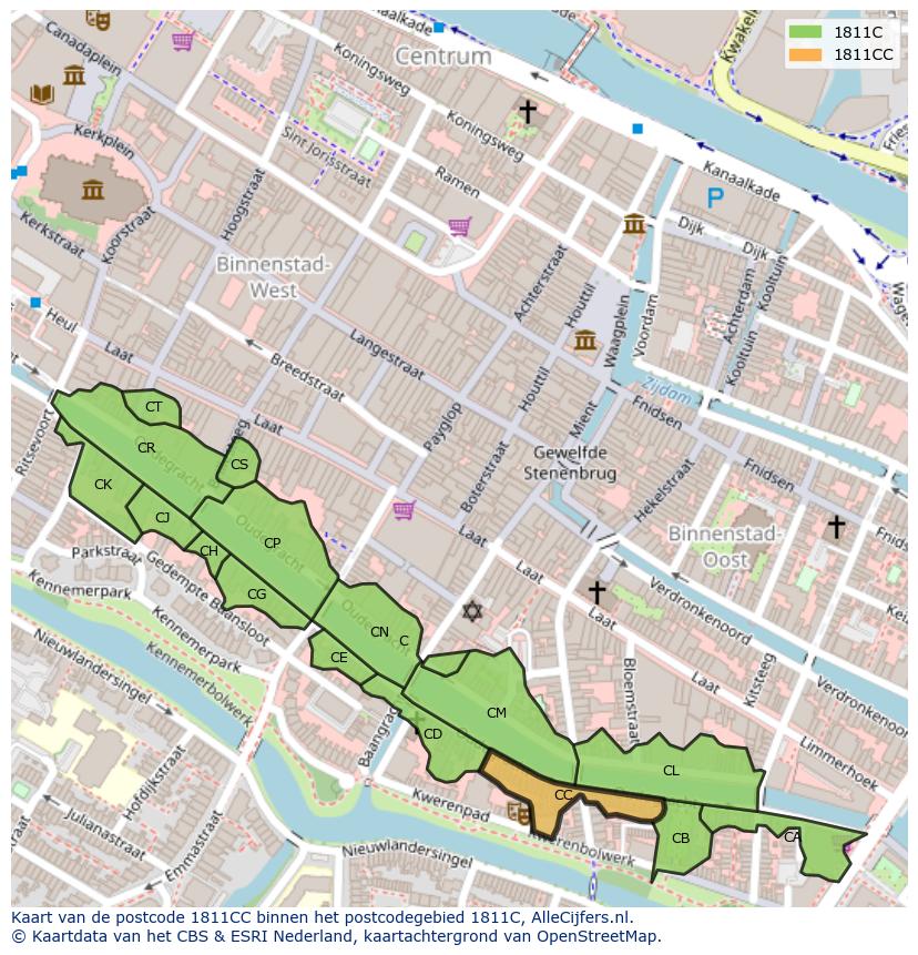 Afbeelding van het postcodegebied 1811 CC op de kaart.