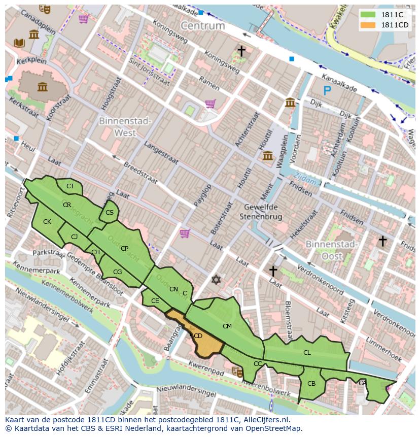 Afbeelding van het postcodegebied 1811 CD op de kaart.