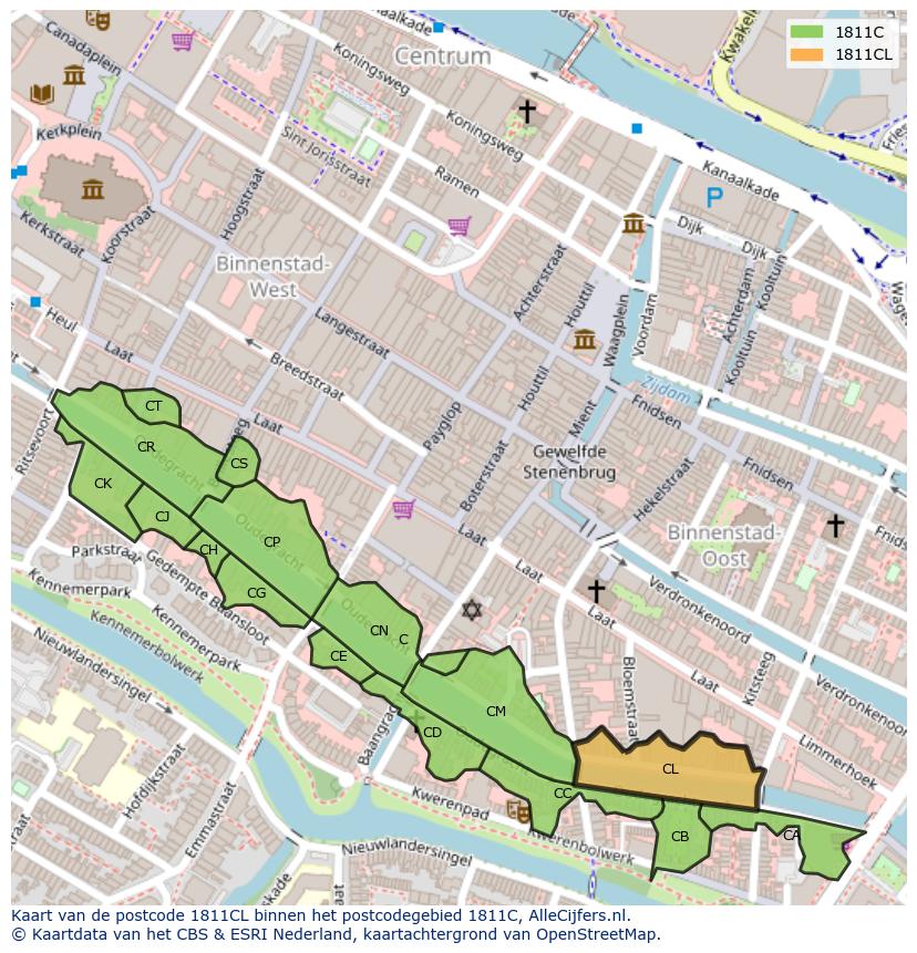 Afbeelding van het postcodegebied 1811 CL op de kaart.