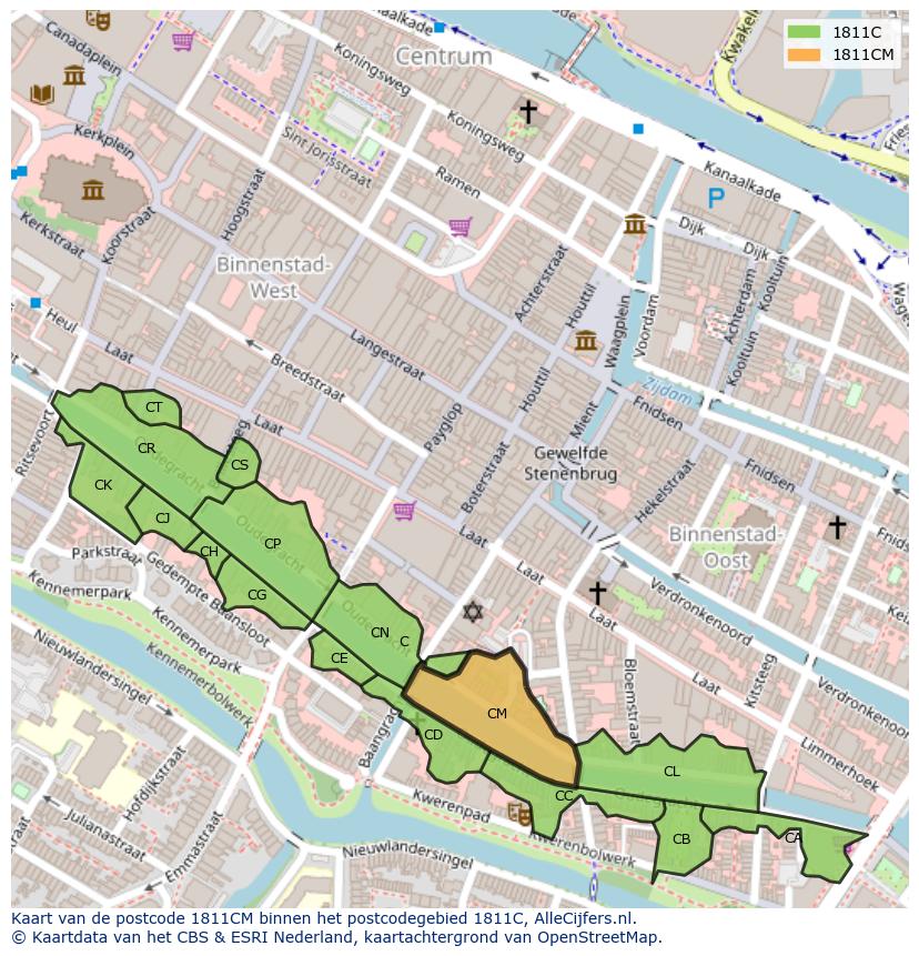 Afbeelding van het postcodegebied 1811 CM op de kaart.