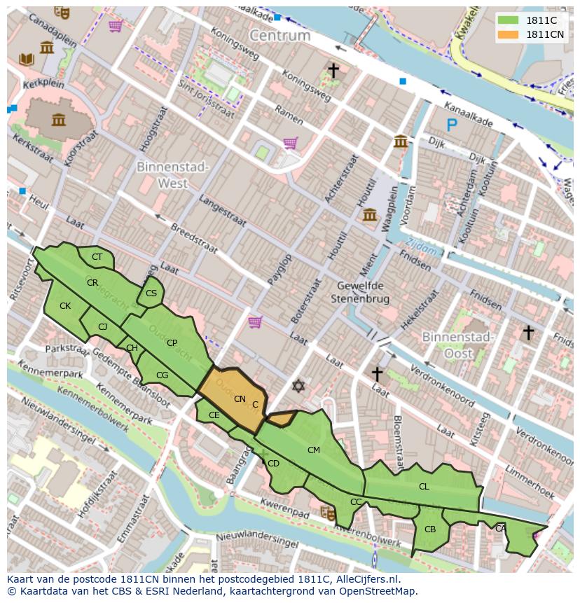 Afbeelding van het postcodegebied 1811 CN op de kaart.