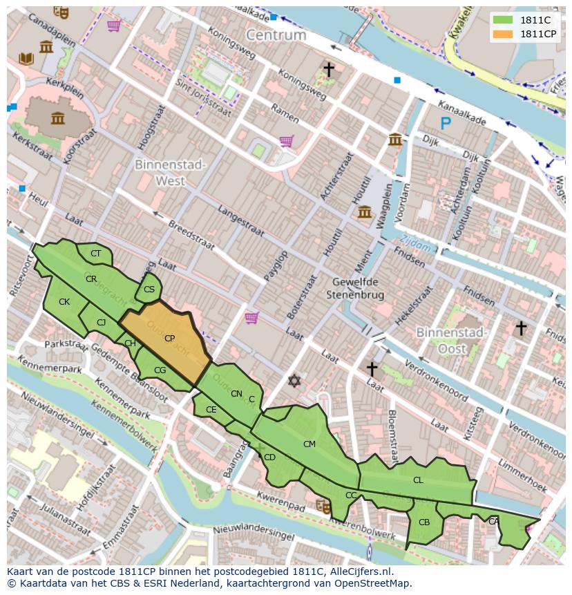 Afbeelding van het postcodegebied 1811 CP op de kaart.