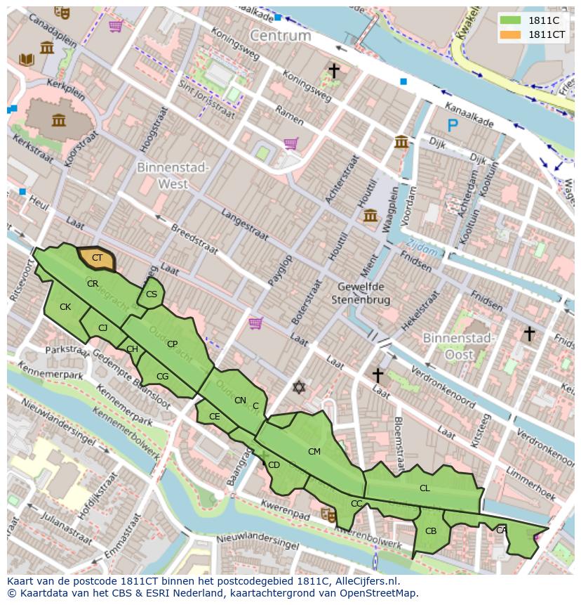 Afbeelding van het postcodegebied 1811 CT op de kaart.