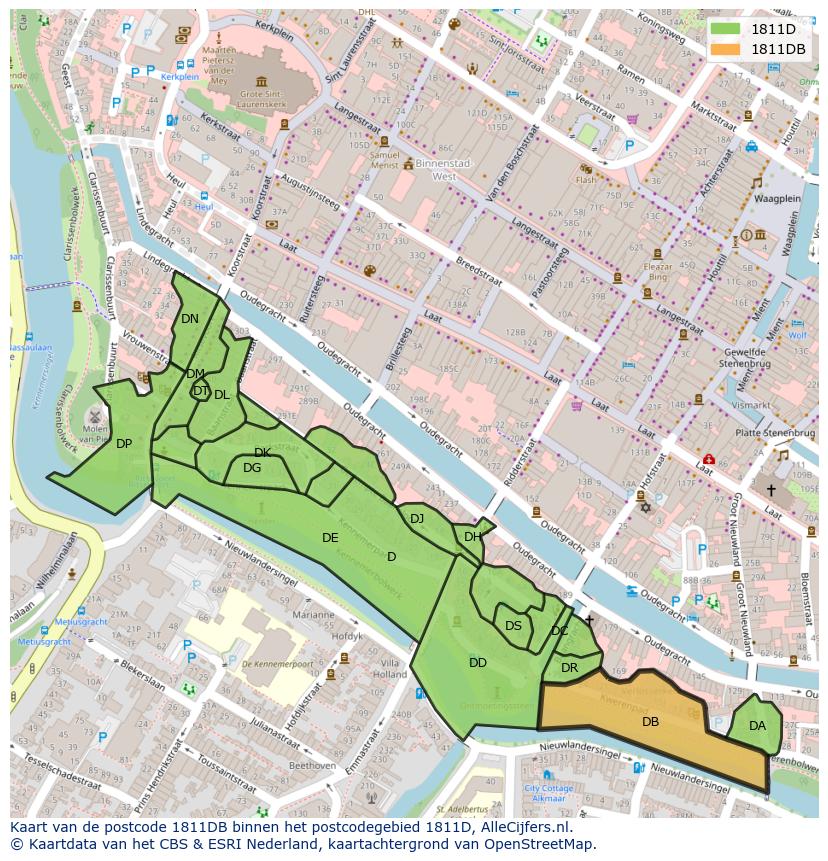 Afbeelding van het postcodegebied 1811 DB op de kaart.