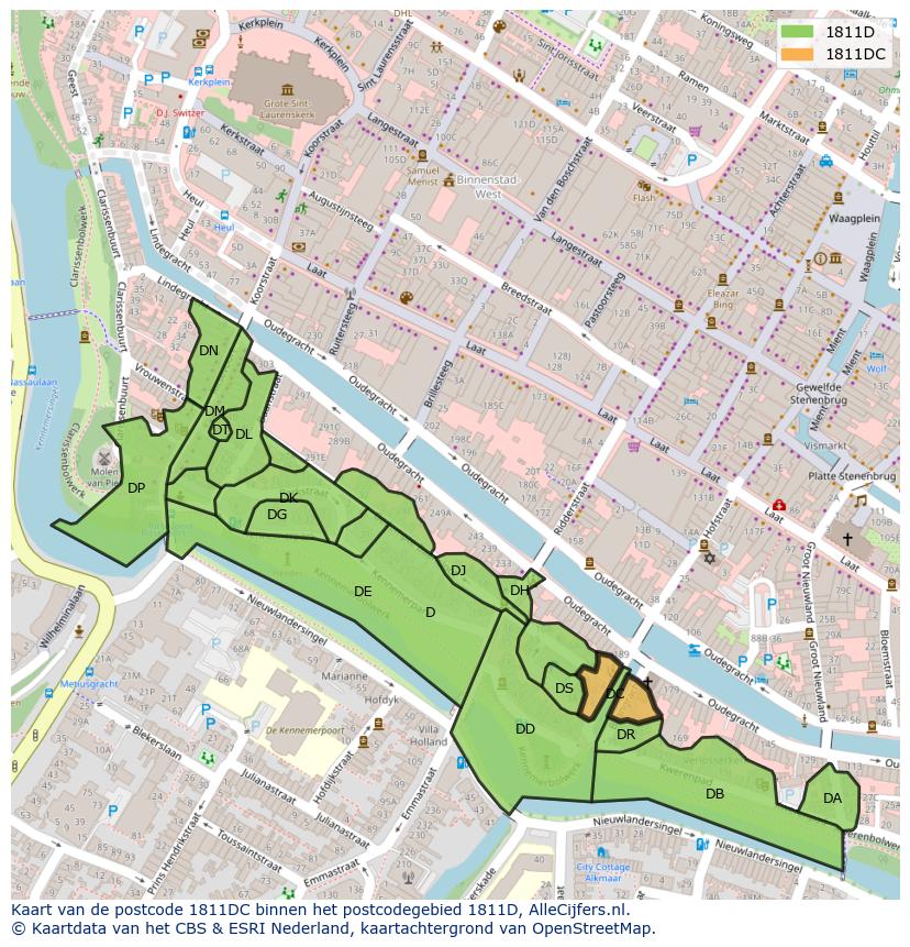 Afbeelding van het postcodegebied 1811 DC op de kaart.