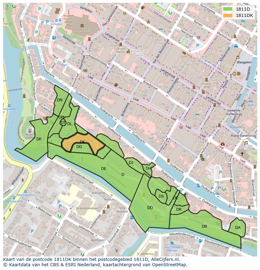 Afbeelding van het postcodegebied 1811 DK op de kaart.