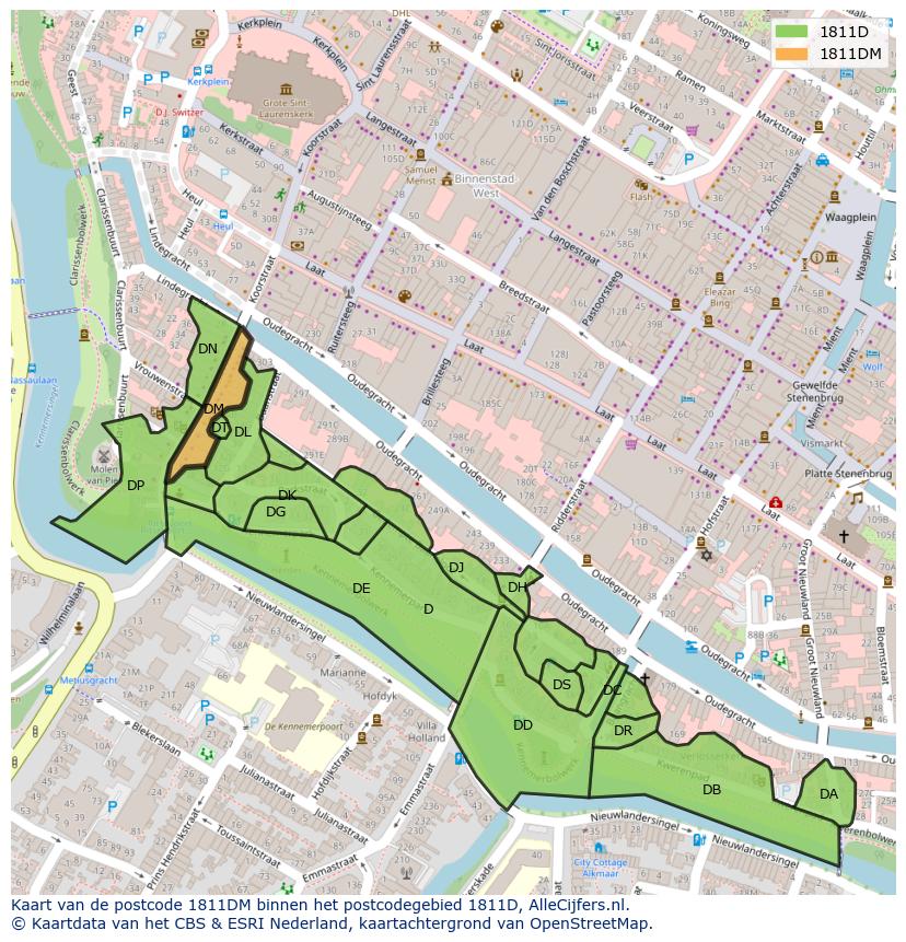 Afbeelding van het postcodegebied 1811 DM op de kaart.