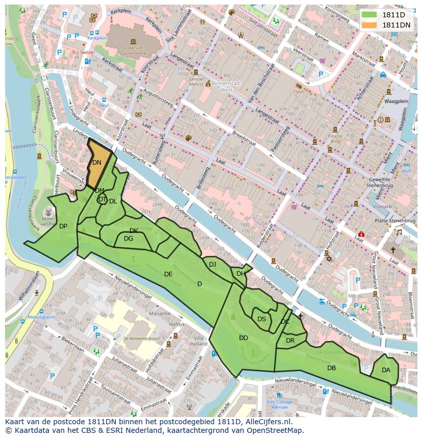 Afbeelding van het postcodegebied 1811 DN op de kaart.