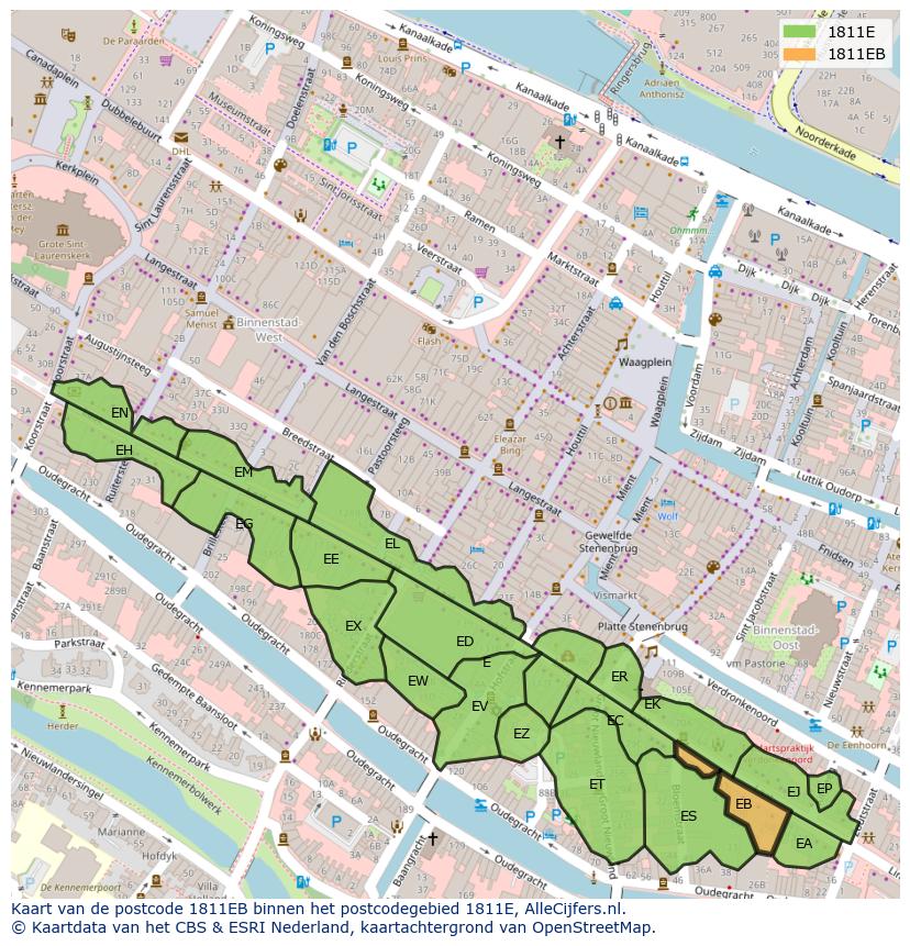Afbeelding van het postcodegebied 1811 EB op de kaart.