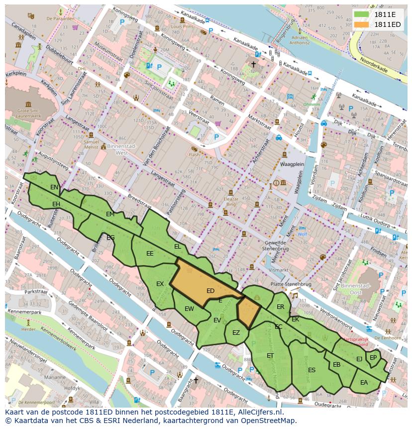 Afbeelding van het postcodegebied 1811 ED op de kaart.