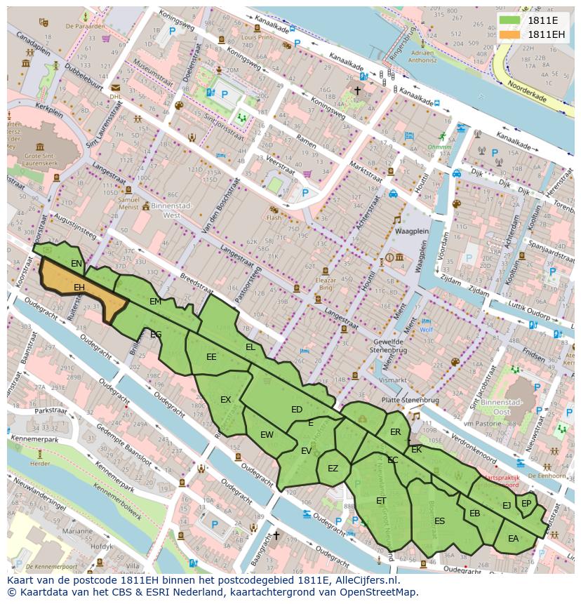 Afbeelding van het postcodegebied 1811 EH op de kaart.