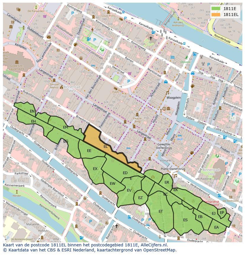 Afbeelding van het postcodegebied 1811 EL op de kaart.