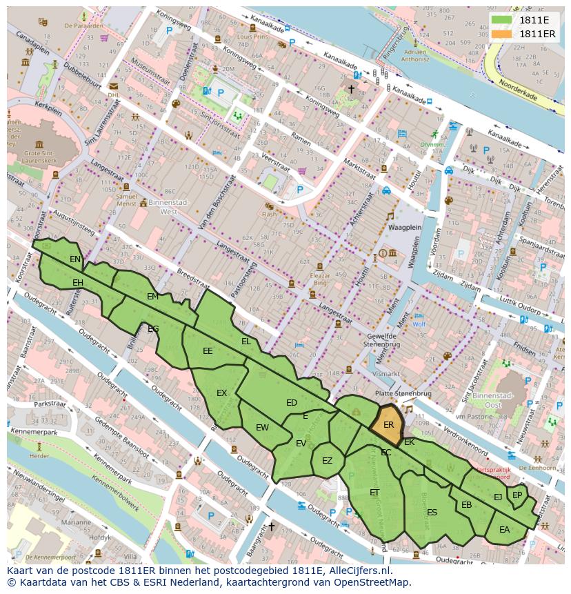 Afbeelding van het postcodegebied 1811 ER op de kaart.