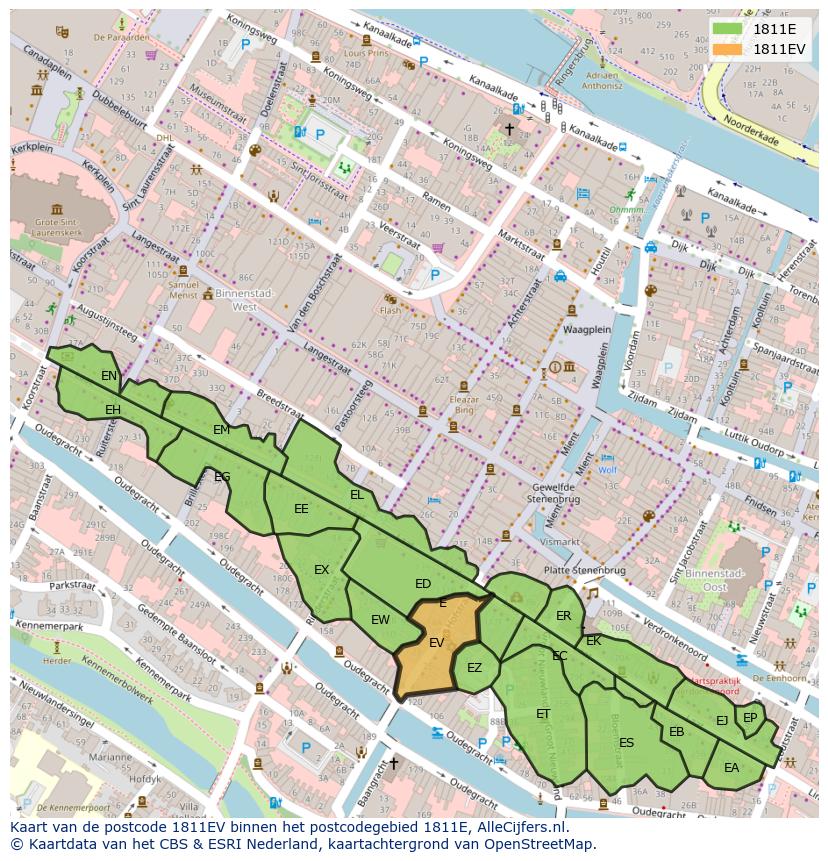 Afbeelding van het postcodegebied 1811 EV op de kaart.