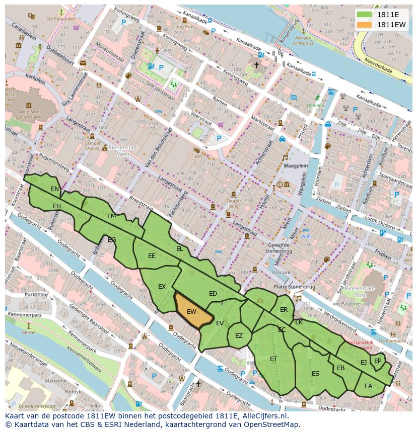 Afbeelding van het postcodegebied 1811 EW op de kaart.
